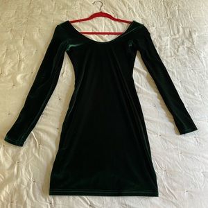 Emerald green velvet dress